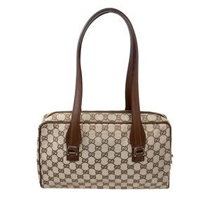 Gucci GG Monogram Canvas Shoulder Bag Brown Leather Vintage Y2K Tote